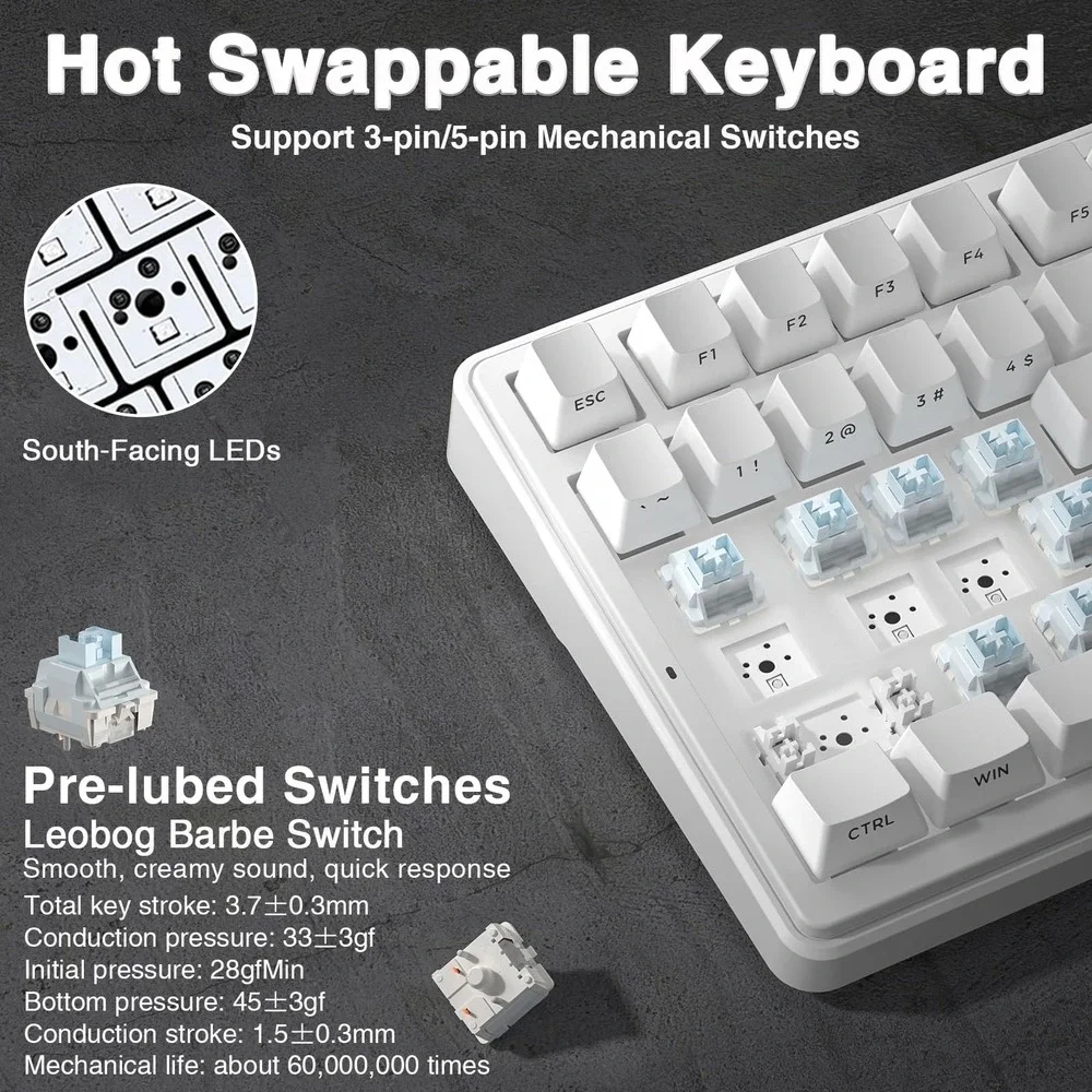 AULA F99 Wireless Mechanical Keyboard RGB Backlit Gaming White Hot-Swappable
